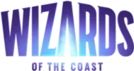 Wizards of the Coast logo in purple and blue with a bright central glow